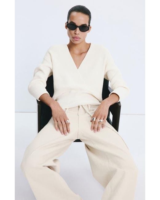 Mango Women's White V-Neck Rib Sweater