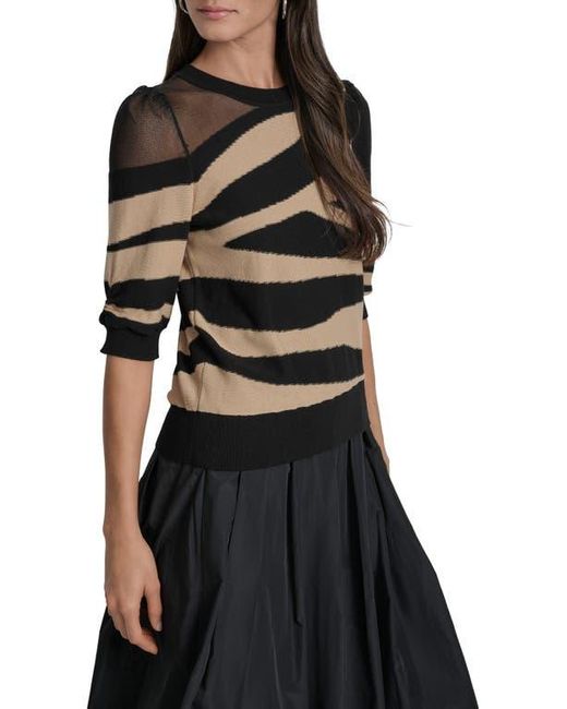 DKNY Black Zebra Stripe Three-Quarter Sleeve Sweater