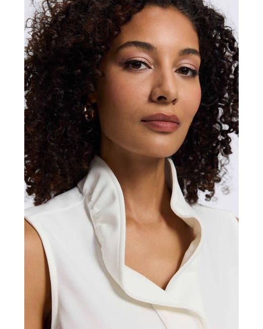 Foxcroft White Tammy Ruffle Collar Crepe Sleeveless Top