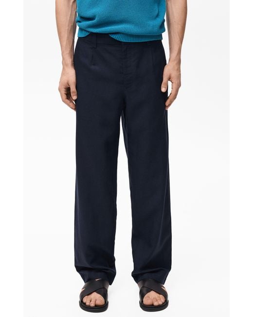 Mango Blue Regular Fit Pants for men
