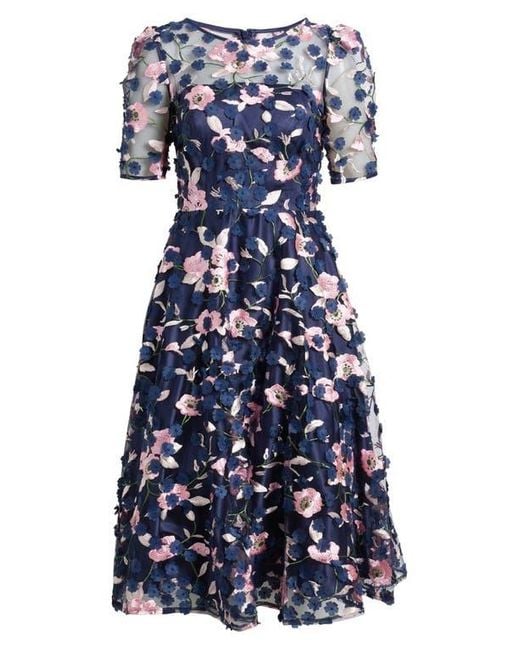 Eliza J Floral Appliqu Cocktail Midi Dress in Blue | Lyst