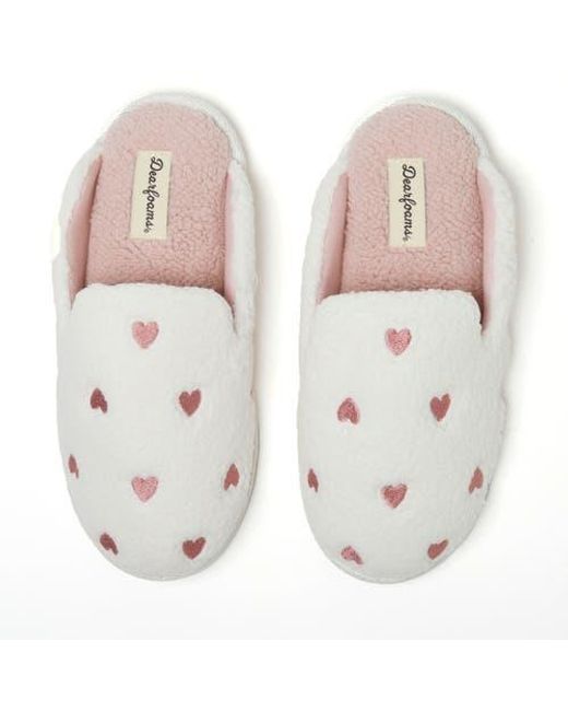 Dearfoams White Valentines Day Hearts Scuff Slipper