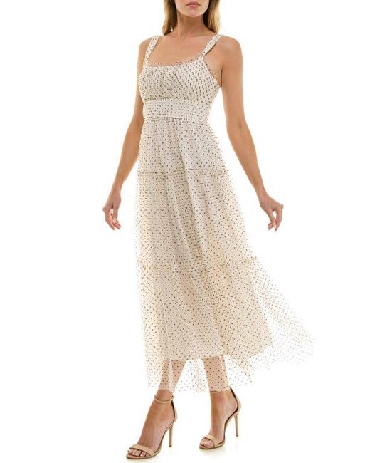 Socialite Natural Dot Mesh Empire Waist Gown