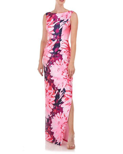 Kay Unger Nanette Floral Print Column Gown in Pink | Lyst