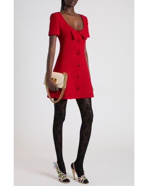 Valentino Red Bow Detail Tweed Minidress