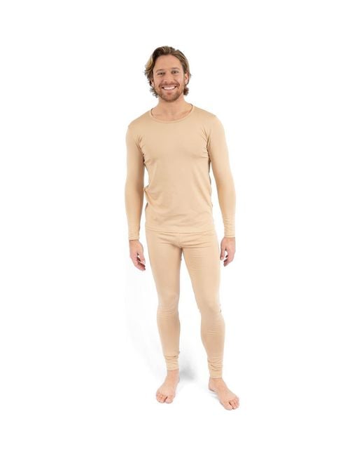 Leveret Natural Two-Piece Thermal Long Sleeve Solid Pajamas for men