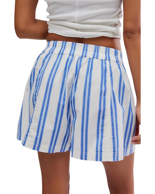 Free People Blue Get Free Stripe Cotton Pull-on Shorts