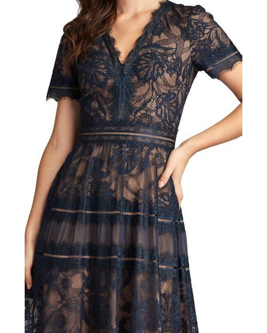 Tadashi Shoji Black Lace & Mesh Midi Cocktail Dress