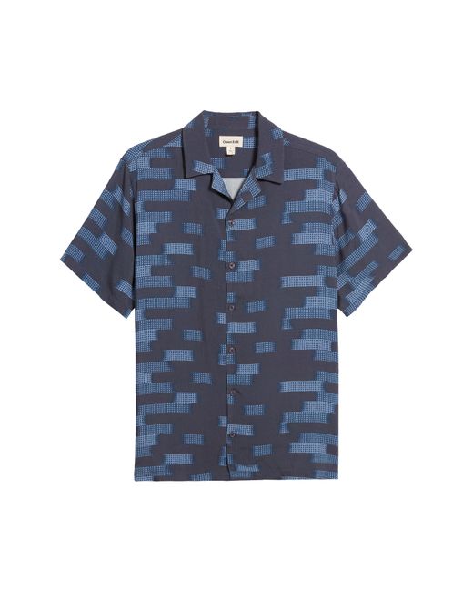 Open Edit Blue Relax Geo Pattern Camp Shirt for men