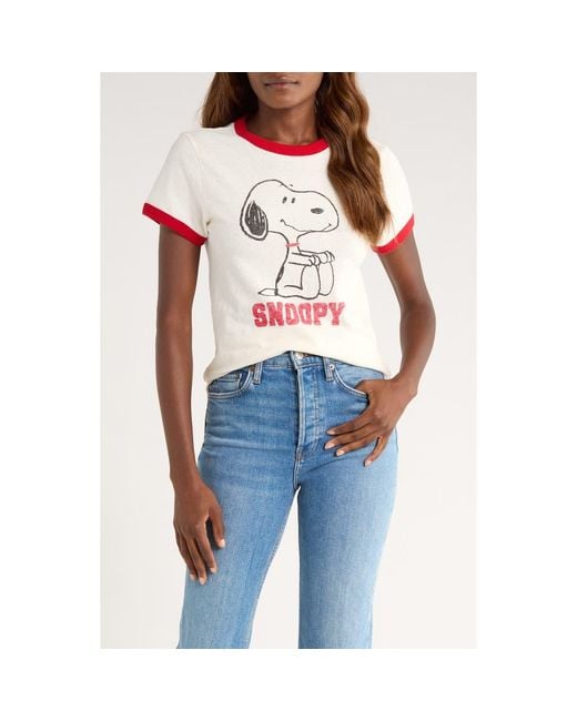 Re/done Multicolor Classic Peanuts Snoopy Cotton Graphic Ringer T-Shirt