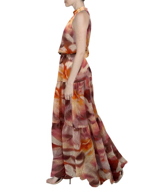 Julia Jordan White Abstract Print Crinkle Chiffon Maxi Dress