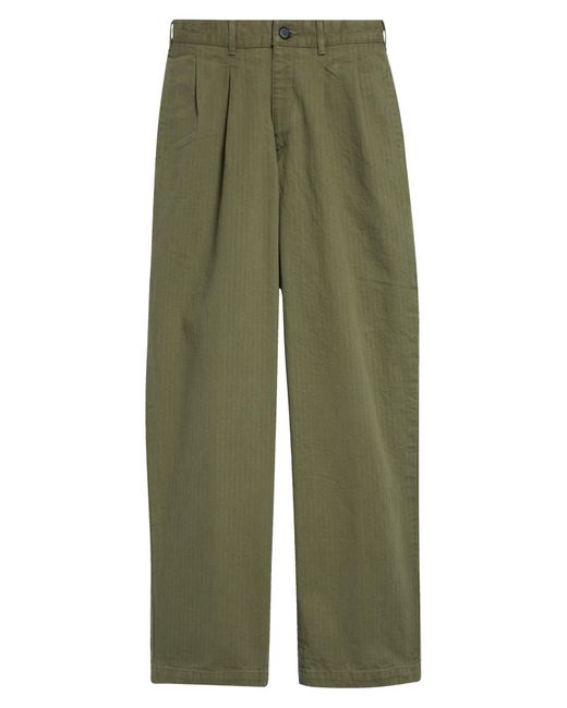 Noah NYC Green Double Pleat Cotton Herringbone Pants for men