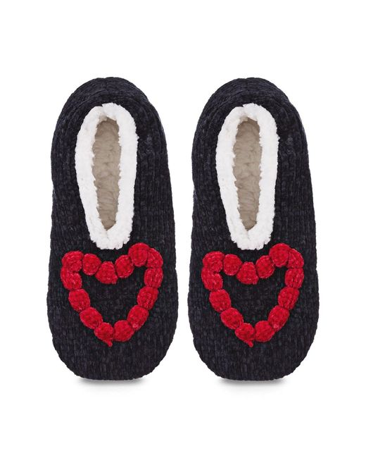 Memoi Red Cozy Heart Chenille Slipper Socks