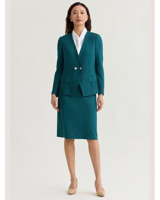 Misook Green Tailored Two-Button Crossover Knit Jacket