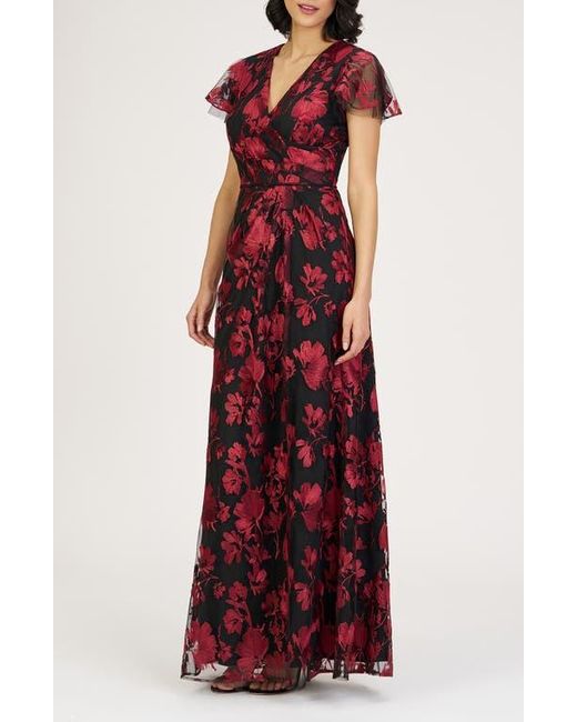 JS Collections Fauna Floral Embroidered Flutter Sleeve Gown