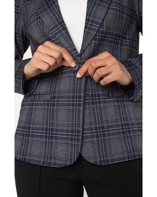 Liverpool Los Angeles Black Fitted One-Button Plaid Blazer