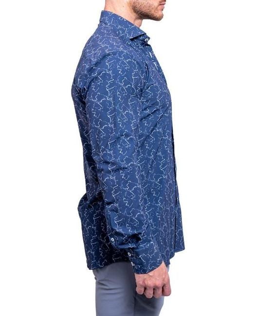 Maceoo Blue Einstein Print Button-Up Shirt for men