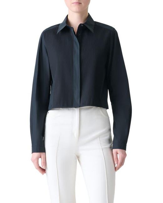 Akris Blue Pleat Front Crop Button-Up Shirt