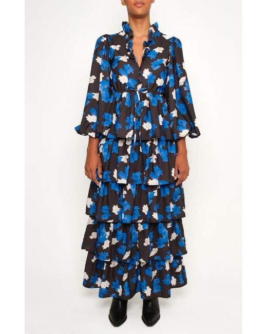 The Lulo Project Blue The Storm Keeper Floral Ruffle Tiered Maxi Dress
