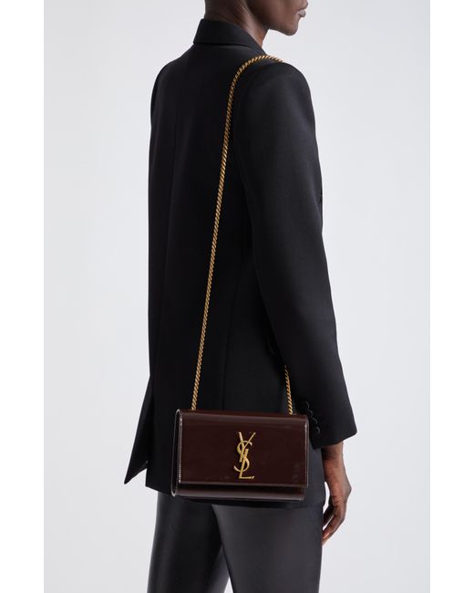 Saint Laurent Gray Small Kate Patent Leather Crossbody Bag