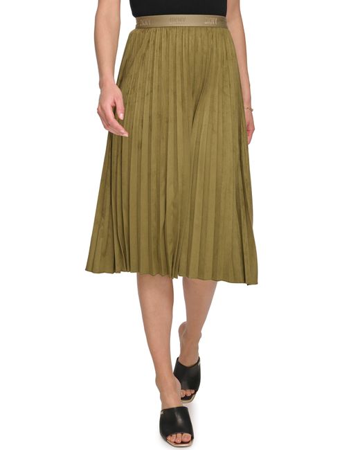DKNY Green Faux Suede Pleated Skirt