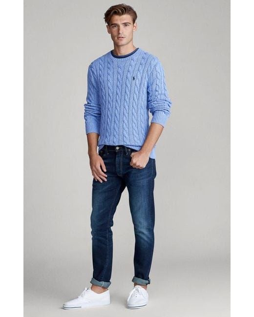 Polo Ralph Lauren Blue Cable Knit Cotton Crewneck Sweater for men