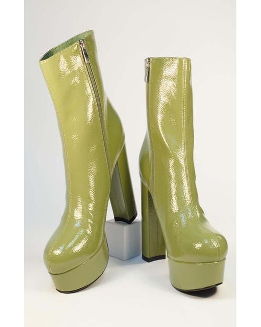Unique Vintage Green Platform Heel Ankle Boots