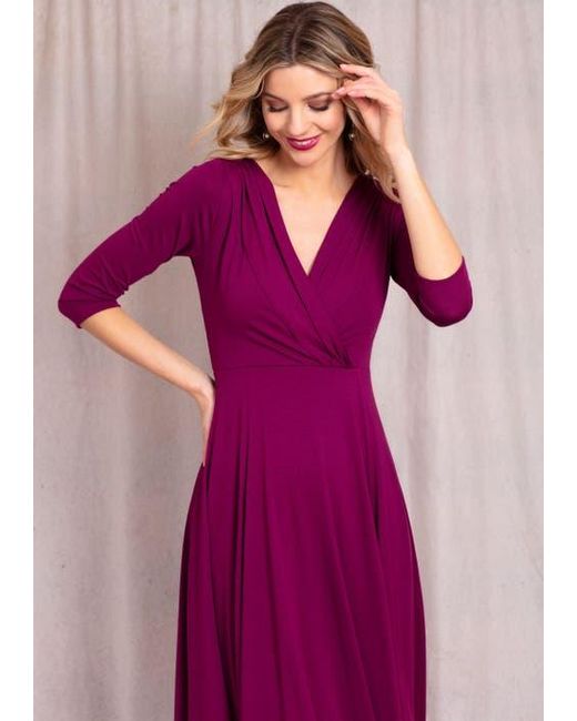Alie Street London Purple Annie V-Neck 3/4 Sleeve Midi Dress
