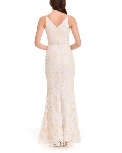 Dress the Population Sharon Embellished Lace Evening Gown in Natural | Lyst