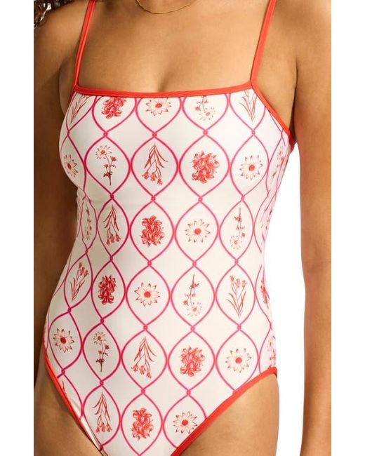 Seafolly Pink Square Neck One-Piece Swimsuit