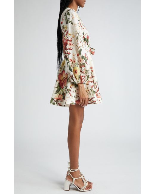 Zimmermann Multicolor Lexi Floral Long Sleeve Linen Wrap Dress