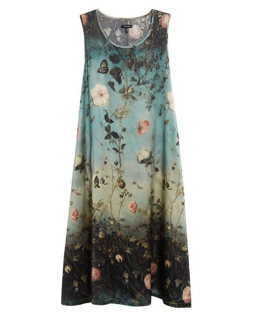 R13 Green Floral Print Sleeveless Midi Dress