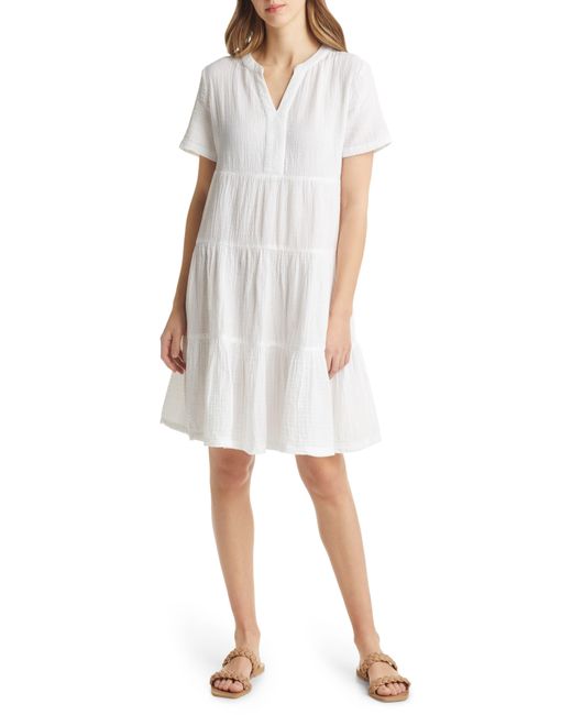 Beach Lunch Lounge White Kris Double Weave Tiered Cotton Dress