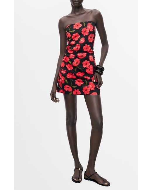 Mango Red Strapless Floral Minidress