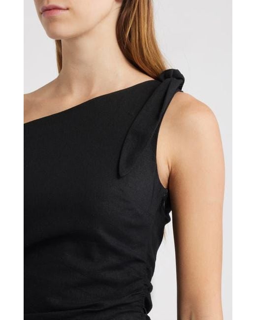 Wayf Black Clio Tie Shoulder Linen Blend Midi Dress
