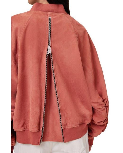 AllSaints Orange Dana Suede Bomber Jacket