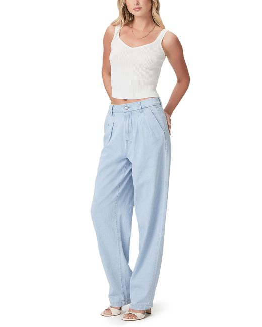 PAIGE Blue The Nines Collection Bella Pleated High Waist Wide Leg Trouser Jeans