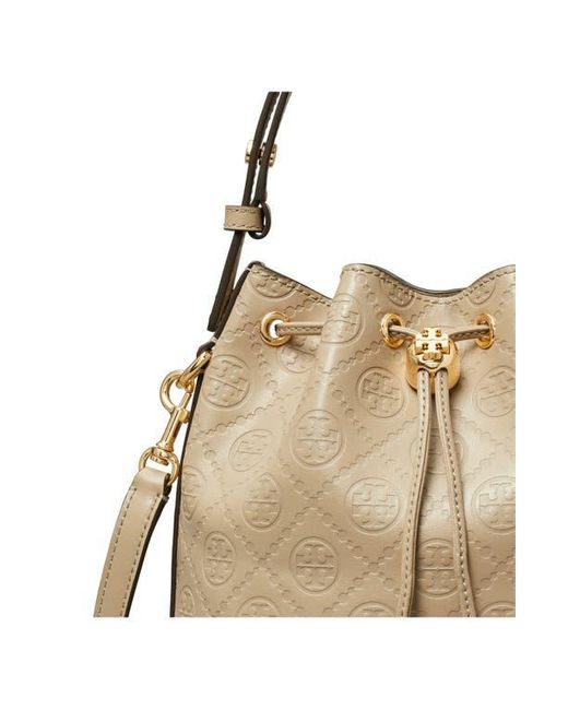 Tory Burch Natural T Monogram Debossed Bucket Bag