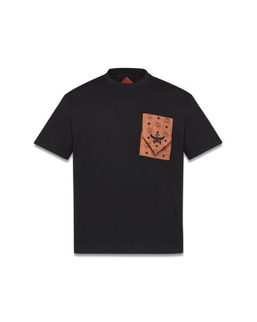 MCM Black Monogram Patch Pocket T-Shirt for men