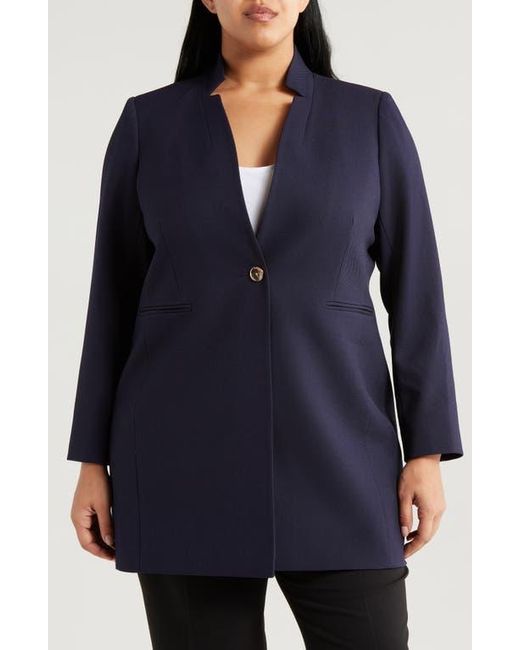 Tahari Blue One-Button Twill Jacket