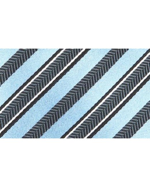 Zegna Blue Chevron Stripe Mulberry Silk & Cotton Tie for men