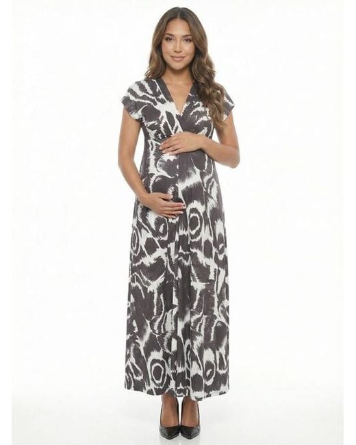 24seven Comfort Apparel Women's White Maternity Abstract V-Neck Empire  Waist Maxi Dress - ice4pros.com.br