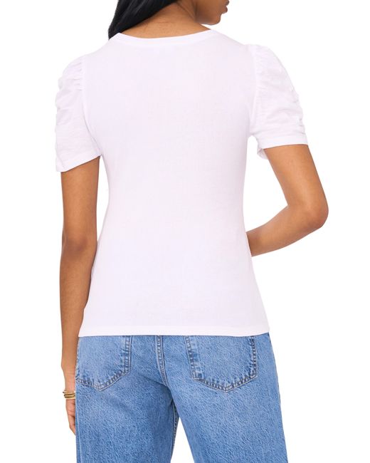1.STATE White Puff Sleeve Rib T-shirt