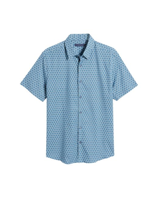 Stone Rose Blue Sun Hex Trim Fit Short Sleeve Stretch Button-up Shirt for men