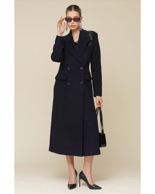 Avec Les Filles Black Embellished Double Breasted Wool Blend Tailored Coat
