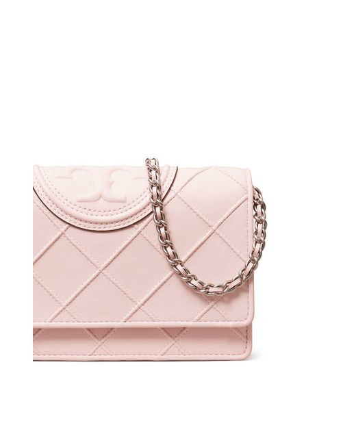 Tory Burch Pink Fleming Soft Leather Wallet On A Chain