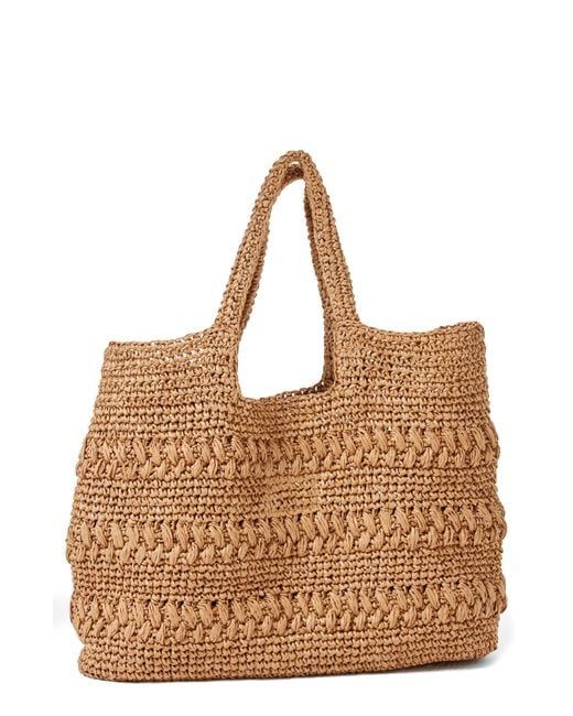 LSPACE Brown Changing Tides Crocheted Raffia Tote