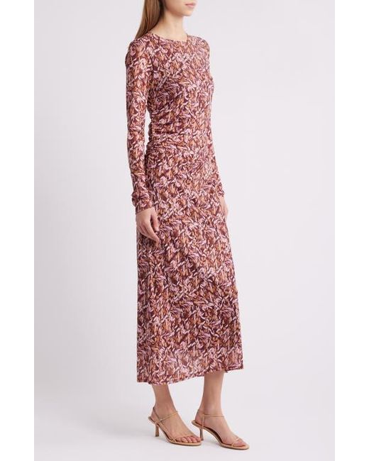 Charles Henry Red Floral Long Sleeve Mesh Dress
