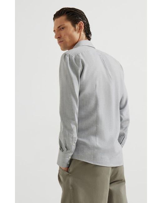 Brunello Cucinelli Gray Flannel Chevron Shirt for men