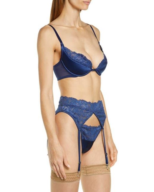 Coquette Blue Underwire Bra, Garter Belt & Thong Set